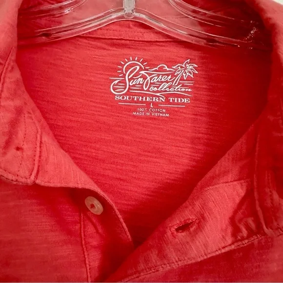 SOUTHERN TIDE Men’s Watermelon Red Sun Farer Slub Cotton Short Sleeve Polo L - Picture 2 of 10